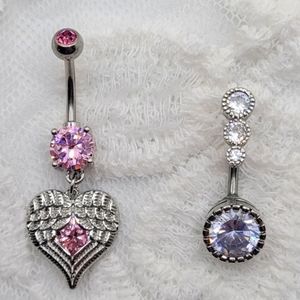NEW W/Tags 2 Belly Rings, Pink Dangle Heart & 3 Tier Belly Rings.